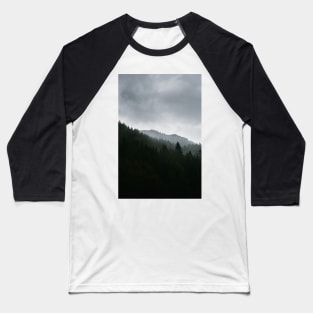 Foggy Moody Forest Landscape Baseball T-Shirt